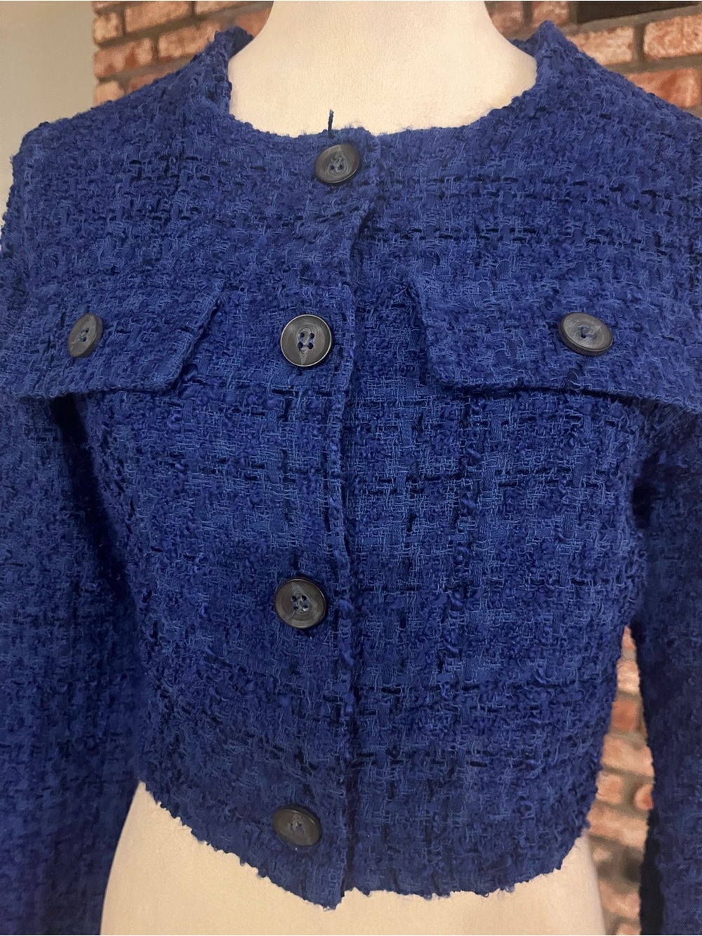 Anthropologie Maeve PTP 19 Royal Blue Bouclé Cropped Blazer - Picture 2 of 3